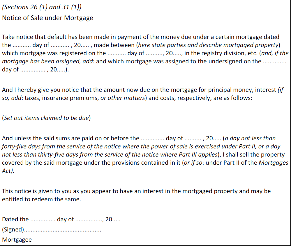 example notice of sale under mortgage
