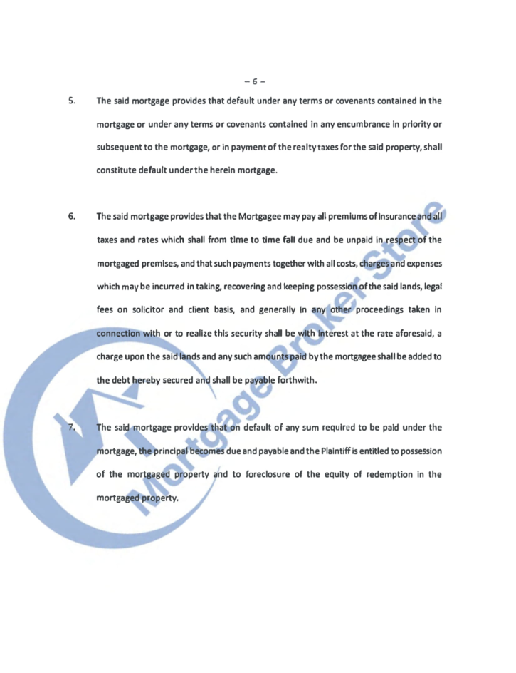 Ontario Statement of Claim Foreclosure EXAMPLE 1 Page 6