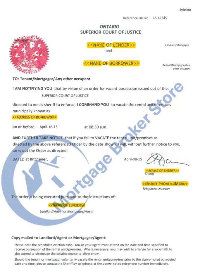 Ontario Eviction Notice Example 1 - page 1 thumbnail