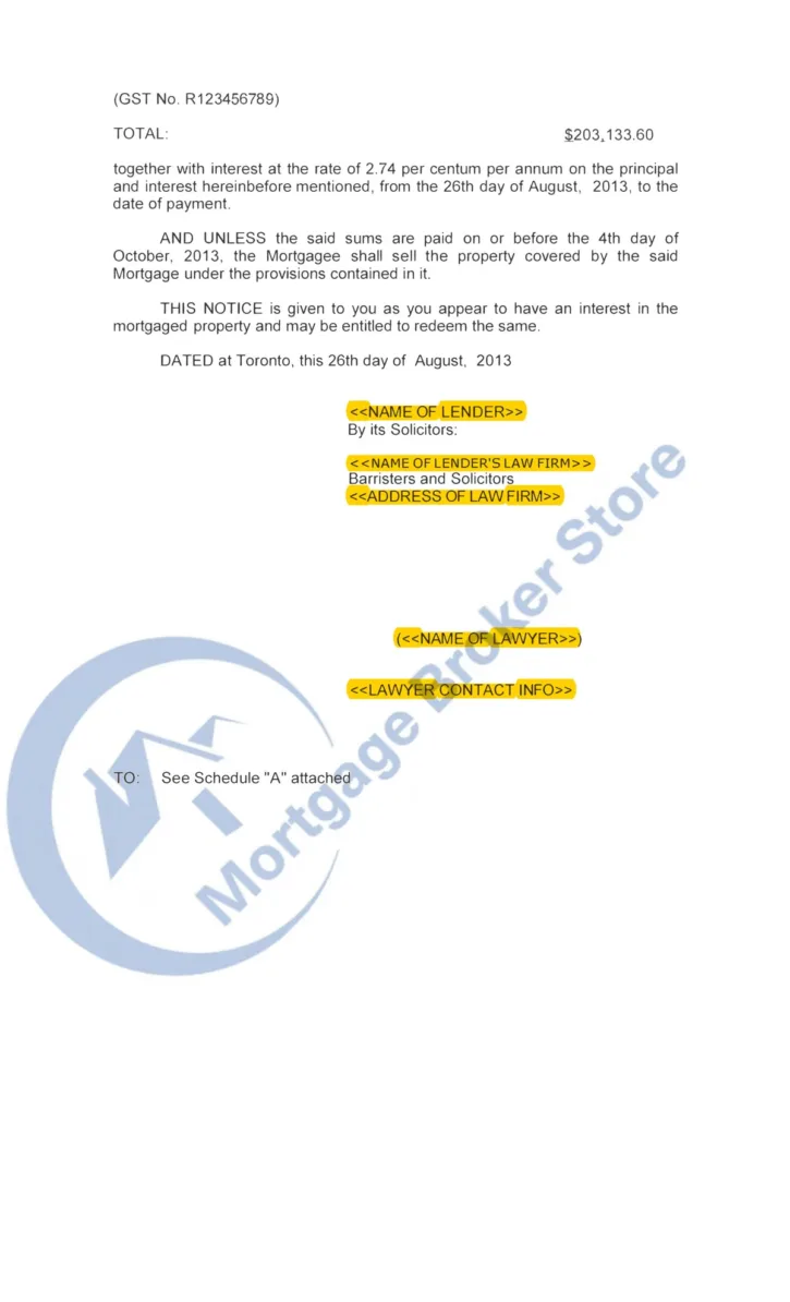 Ontario Notice of Sale Example 1 - page 2 thumbnail