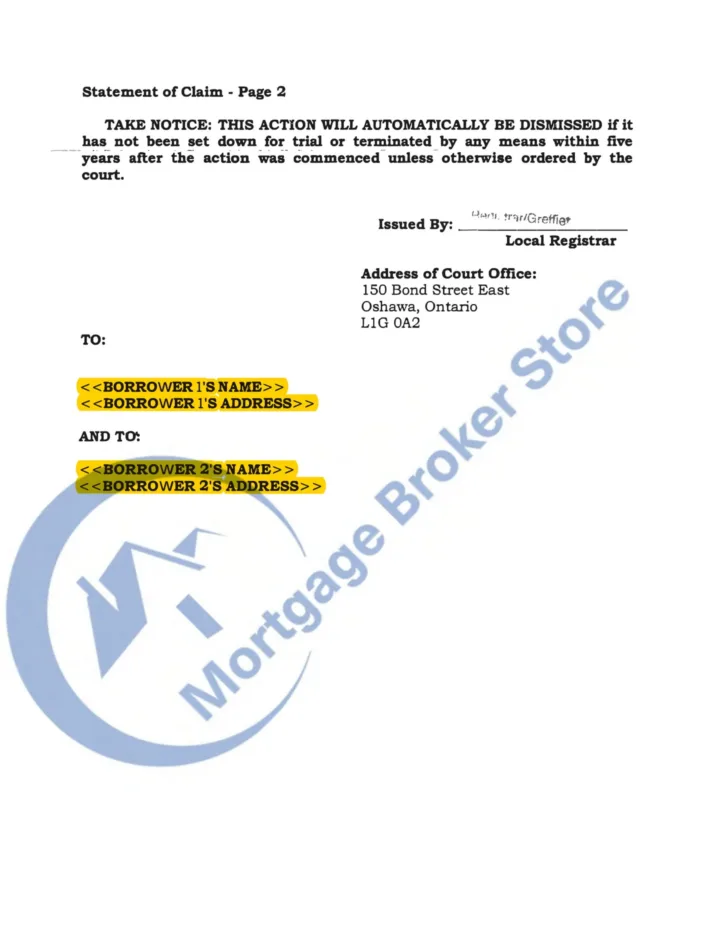 Ontario Statement of Claim Example 1 - page 2 thumbnail