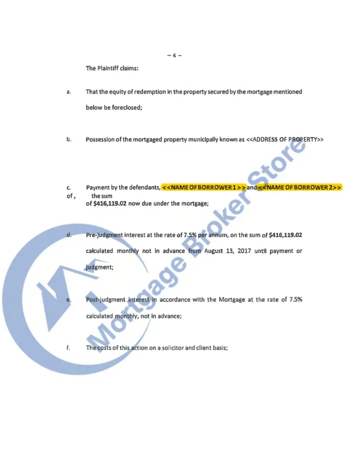 Ontario Statement of Claim Foreclosure EXAMPLE 1 Page 4