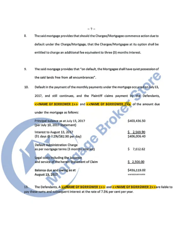 Ontario Statement of Claim Foreclosure EXAMPLE 1 Page 7
